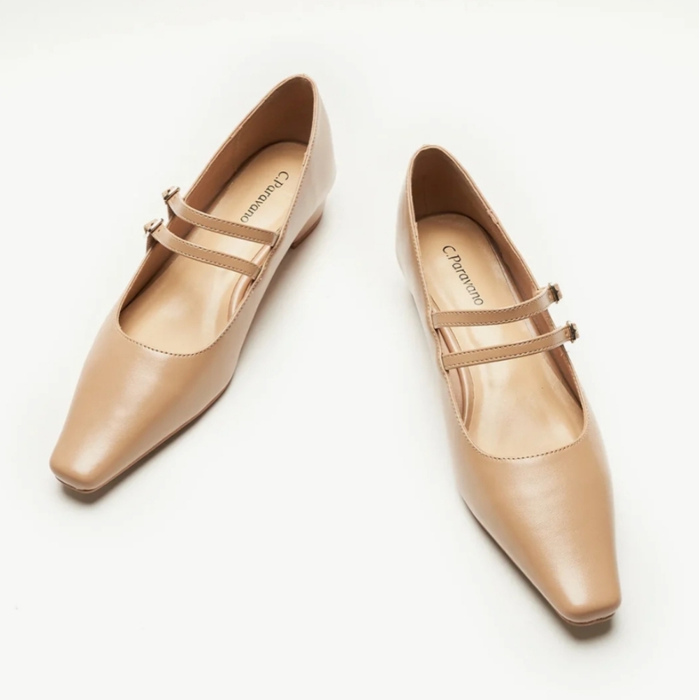 C. Paravano Beige Mary Jane Shoes